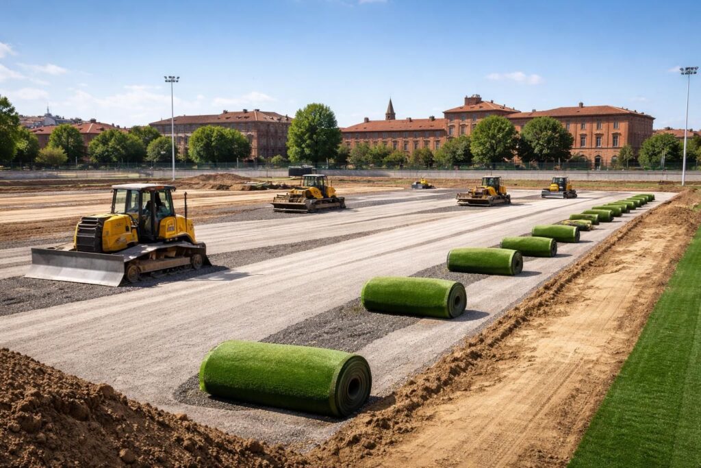 Terrassement Toulouse : construction de terrains de football synthétiques FIFA