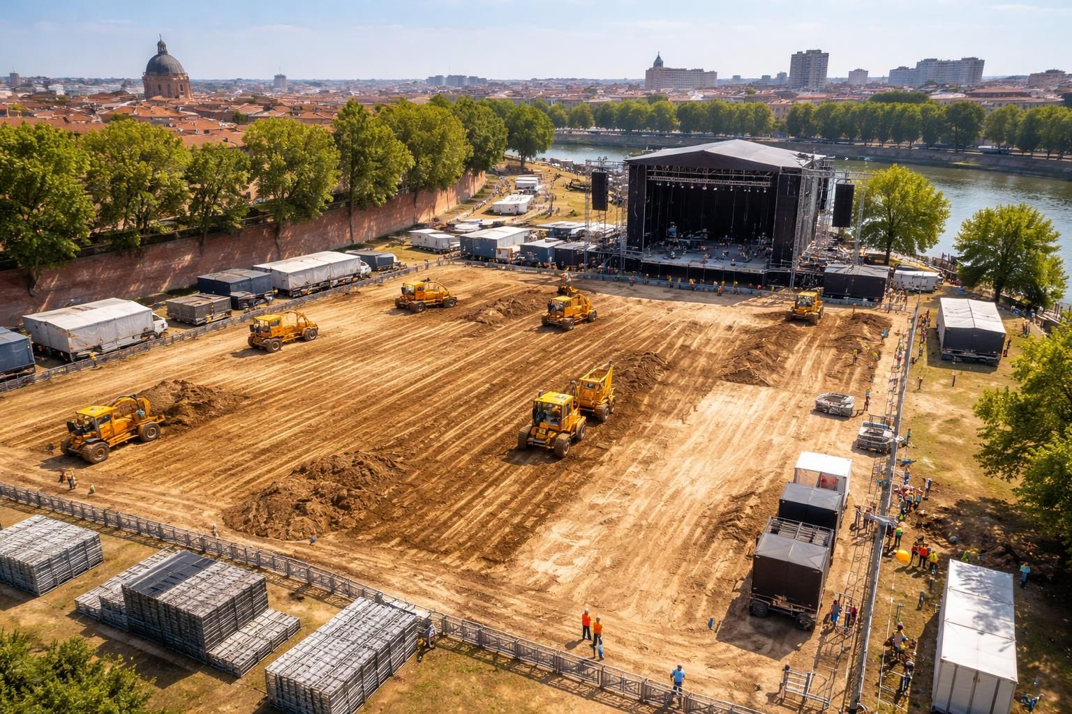 services de terrassement spécialisés pour scènes de festivals à toulouse, avec installations complètes pour concerts en plein air, garantissant sécurité et qualité.