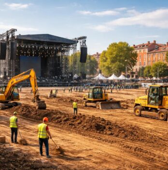 Terrassement scènes festivals à Toulouse avec installations pour concerts en plein air