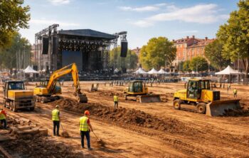 Terrassement scènes festivals à Toulouse avec installations pour concerts en plein air