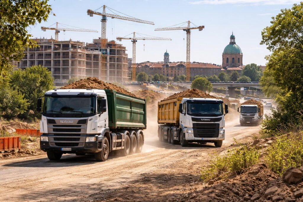 service de transport de terre à toulouse avec camions benne scania et volvo, adaptés pour vos chantiers de construction et aménagement.