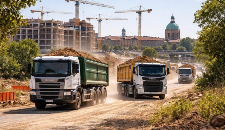 Transport de terre avec camions benne Scania et Volvo pour chantiers à Toulouse