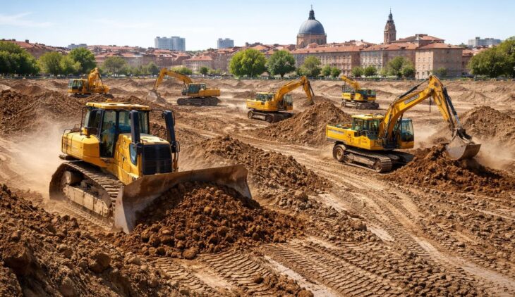 Travaux de terrassement à Toulouse avec Caterpillar et engins de chantier Volvo CE